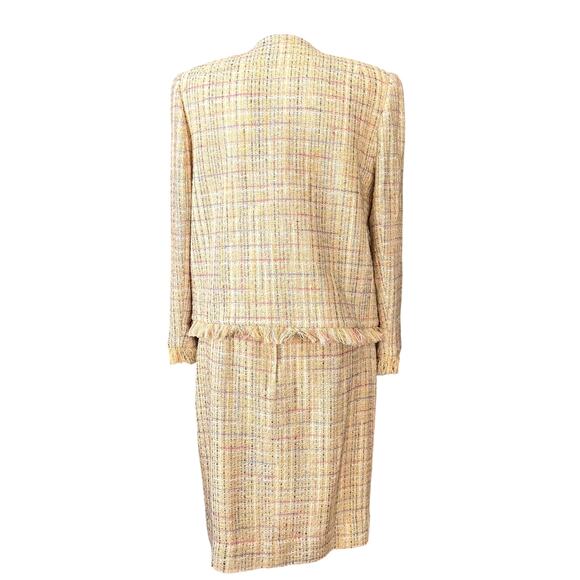 Vintage David Hayes Tweed Boucle Skirt Suit sz 8 Butter Yellow Event Wedding - Picture 10 of 10